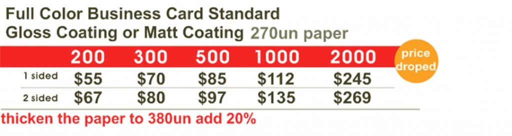 Offset Printing business cards on 270un Gloss/Matt Coating paper