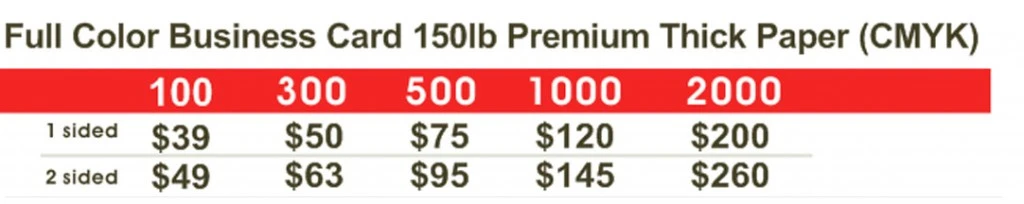 Digital Printing Full Color Standard business card on 150lb Premium Thick paper